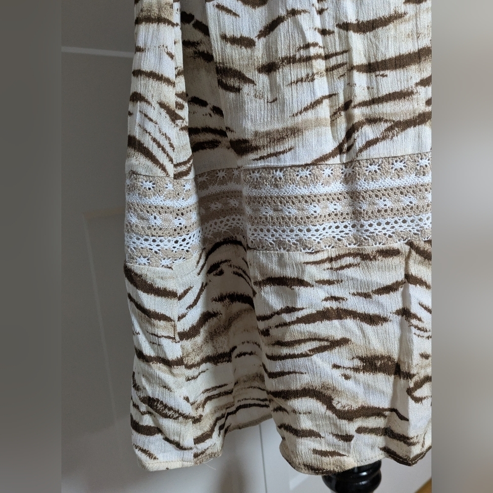 Inc New Women's Tiger Print Bell Sleeve Mini Boho Festival Dress, Size M Beige - Picture 12 of 16